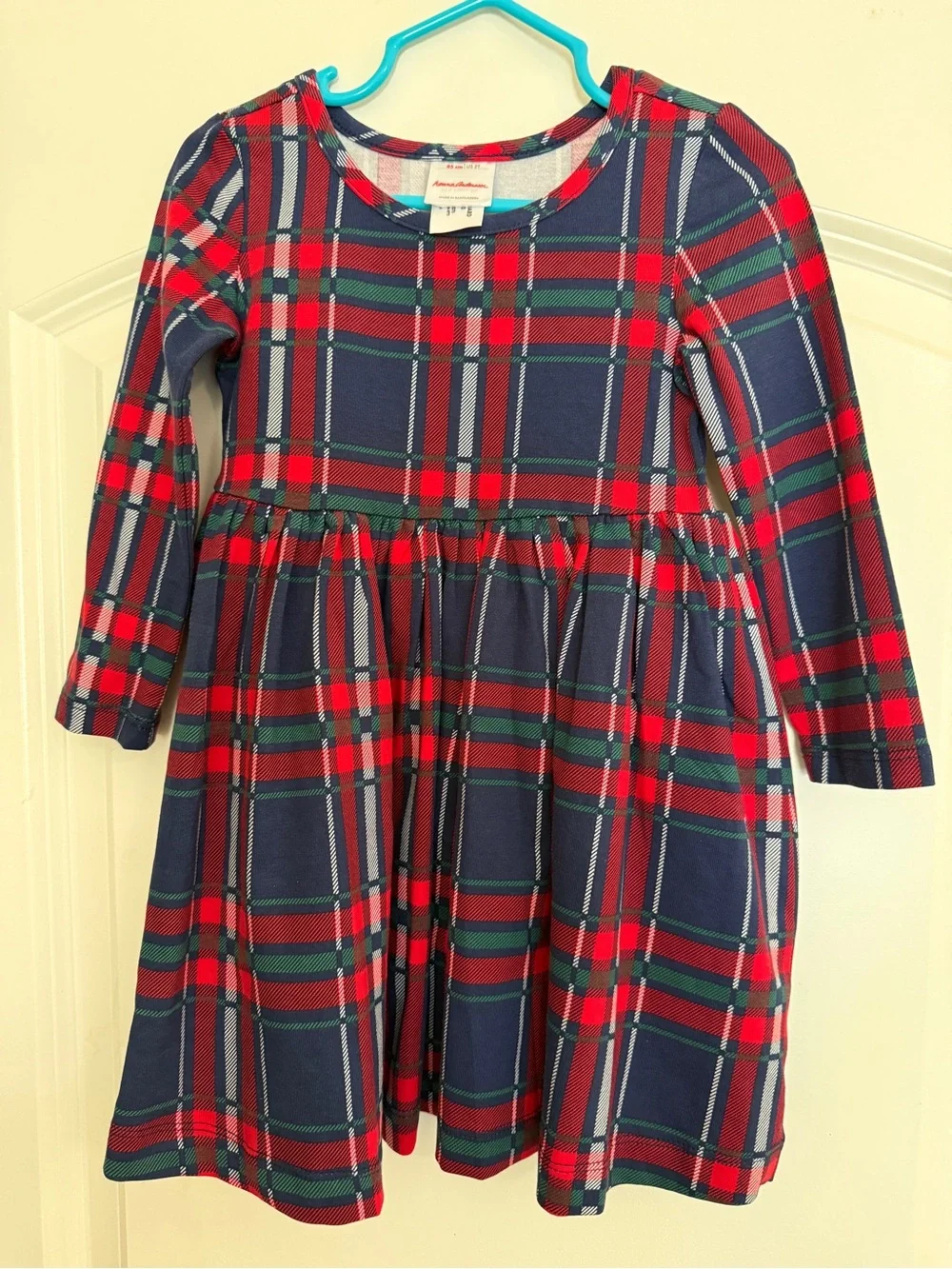 Hanna Andersson Red Navy Plaid Long-Sleeve Dress